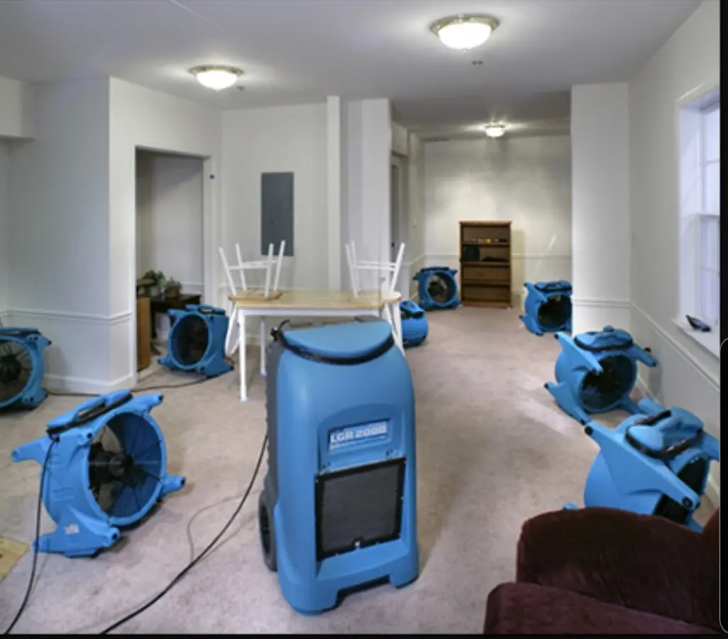 Air movers and dehumidifier setup for Water Damage Restoration in Southaven